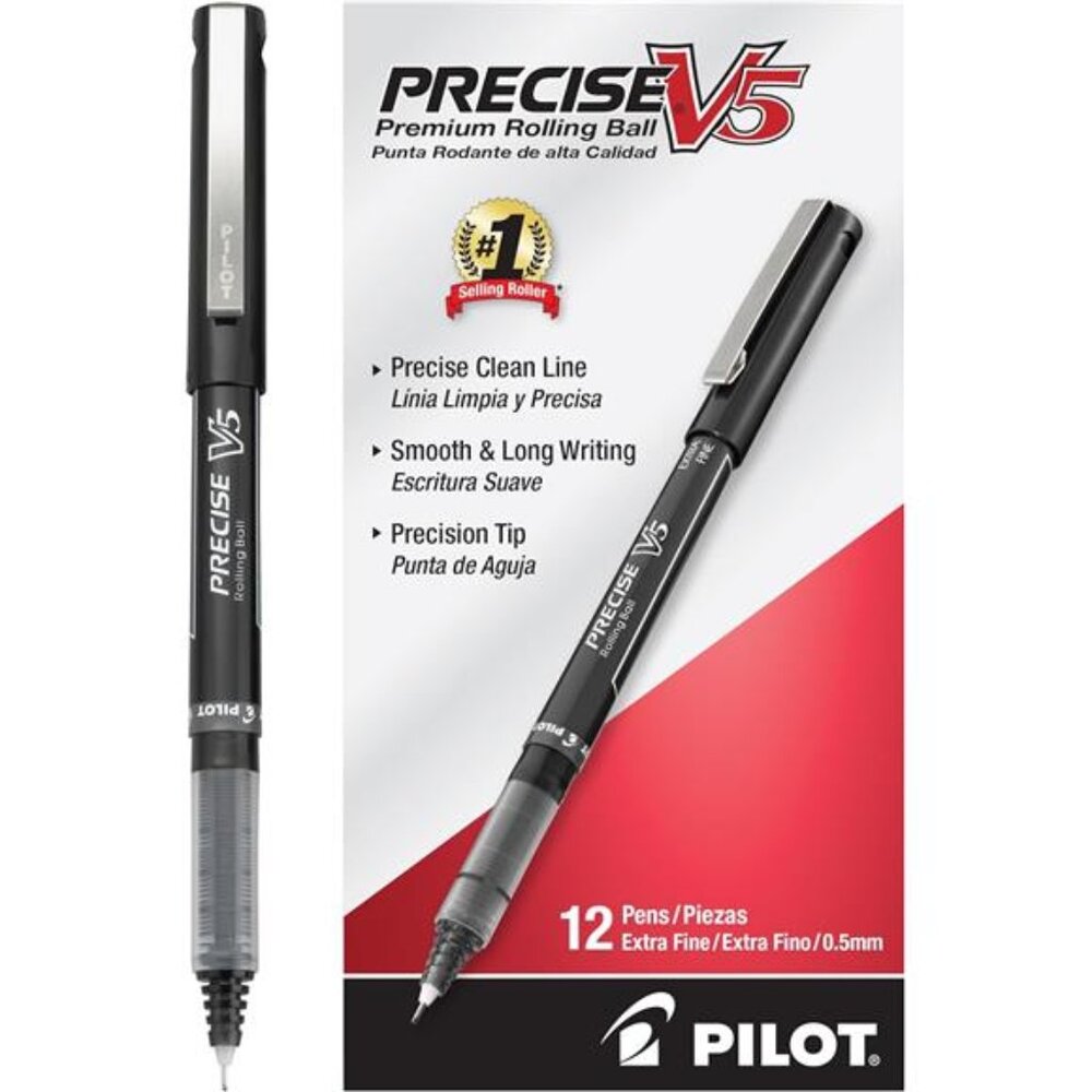 Precise V5, Capped Liquid Ink Rolling Ball Pens, Extra Fine Point 0.5 mm, Black